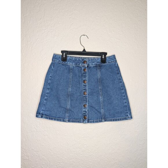 Brandy Melville Dresses & Skirts - Brandy Melville Denim Mini Skirt Snap Front Button 100% Cotton Size 26 Small